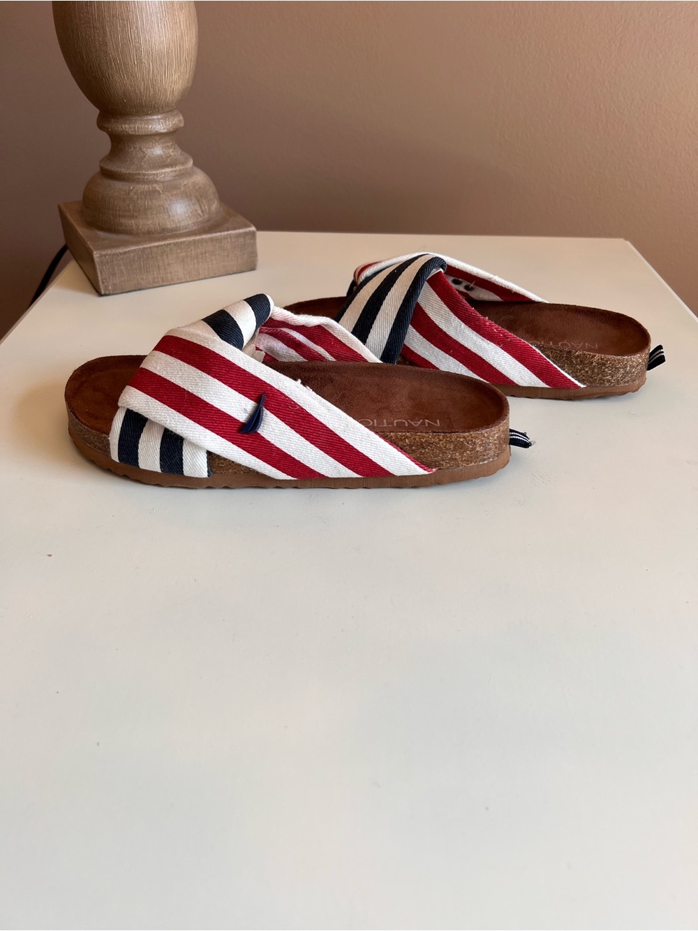 Nautica Red White & Navy Striped Slide Sandals